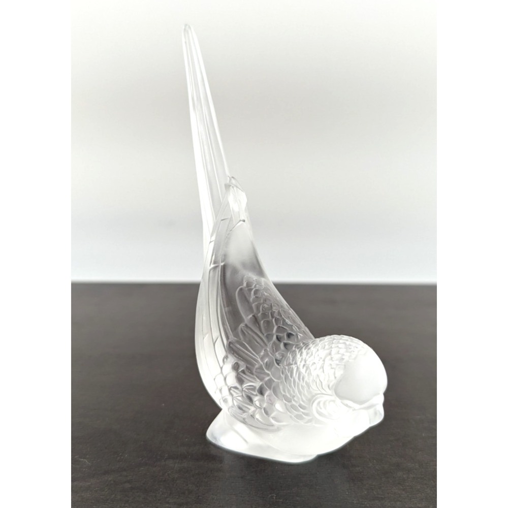 Lalique Crystal Parakeet Head Down Bird Figure Signed 6-1/4" Tall - No box
